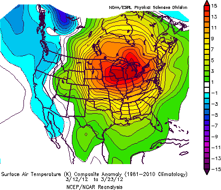 US surface temperature anomalies - March 2012