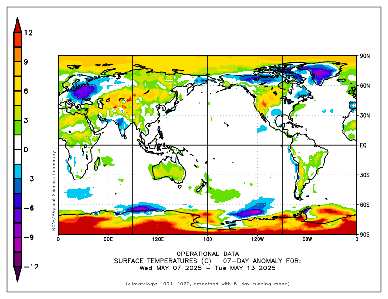 Surface Temperatures (C) 07-Day Anomaly