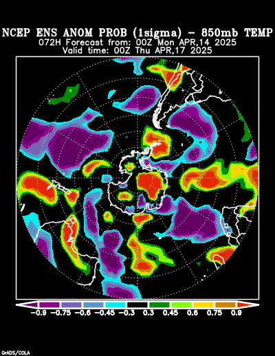 NCEP Ensemble 850 mb Temperature Anomaly Probability forecast chart