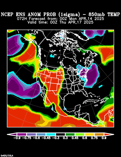 NCEP Ensemble 850 mb Temperature Anomaly Probability forecast chart