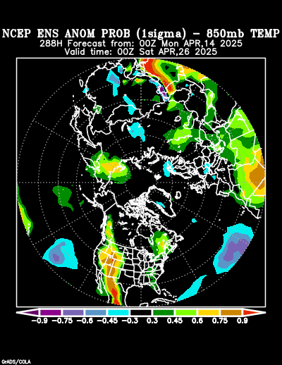 NCEP Ensemble 850 mb Temperature Anomaly Probability forecast chart