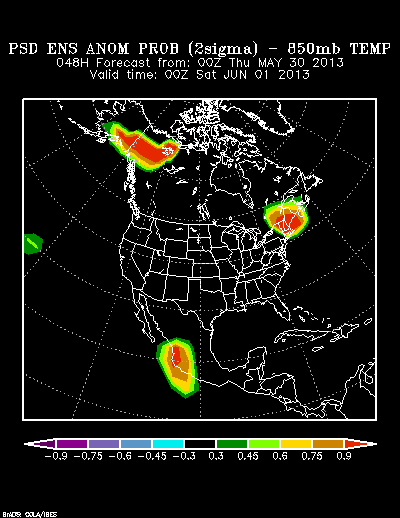 NCEP Ensemble 850 mb Temperature Anomaly Probability forecast chart