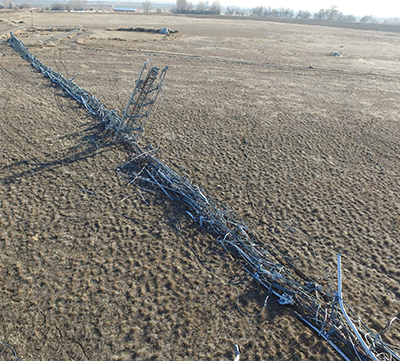 Aerial shot of downed tower