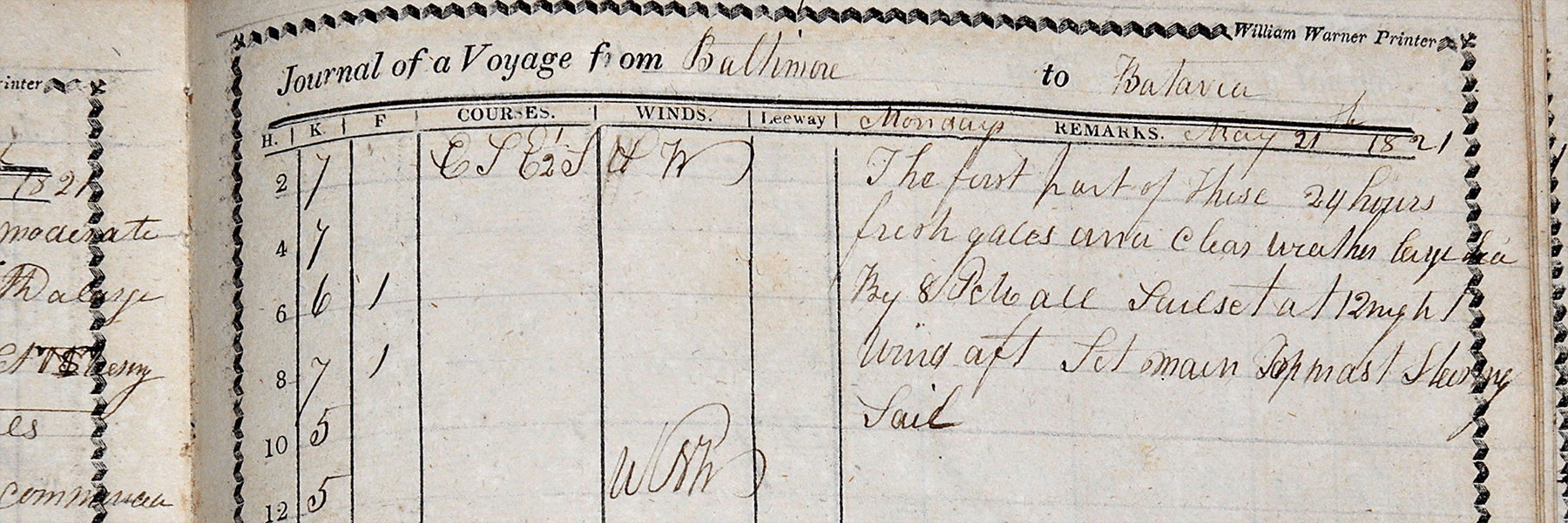 Page from old ship's log