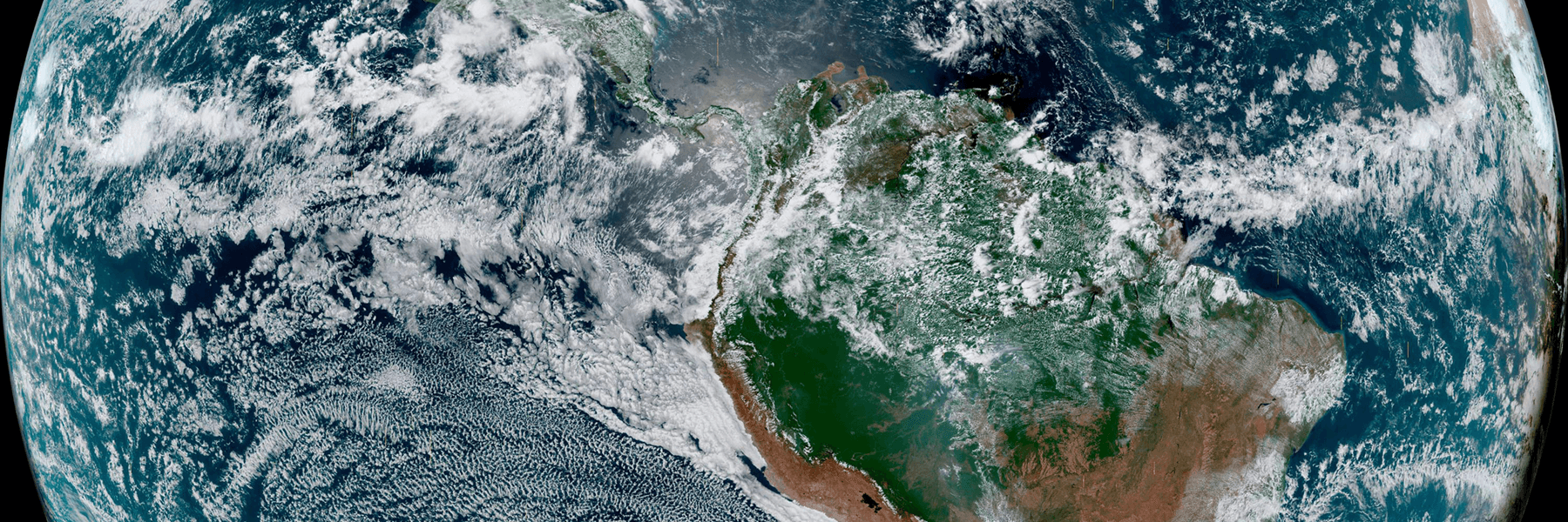 Organized cumulus convection seen along the equator from NOAA's GOES-16 satellite