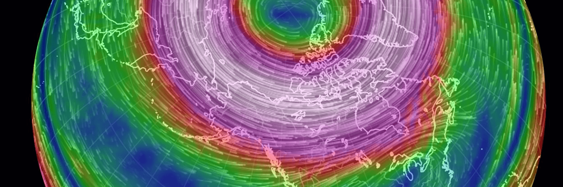 Link to article. Representation of a polar vortex. Credit: earth.nullschool.net