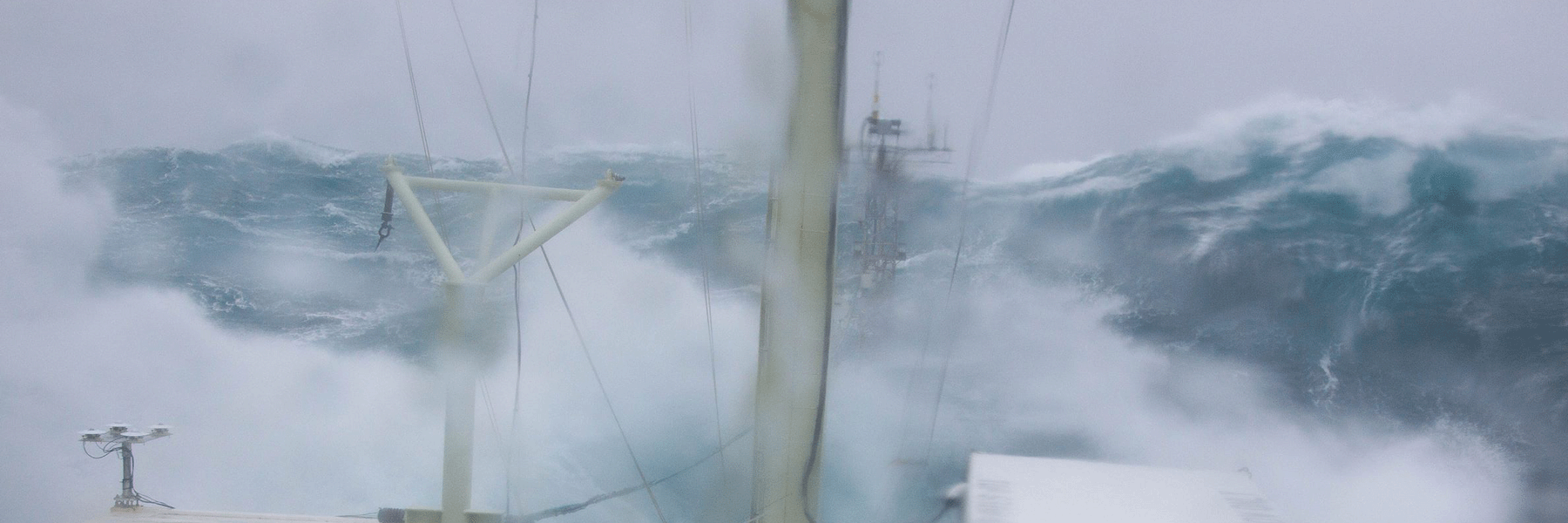 A view from the bridge of the R/V Knorr during a storm.