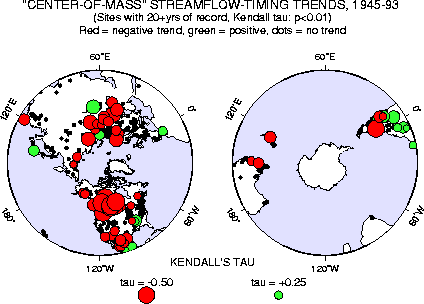 Global trends in time of streamflow during 1945-1993